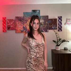 Sequin Embellished Rose Gold Halter Cowl Neck Top